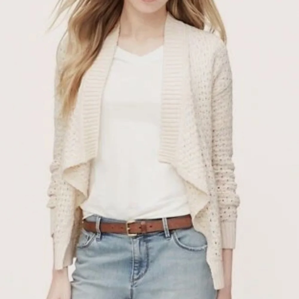 Loft Cream Open-Front Size S Cardigan Sweater Classic 3126-CN
